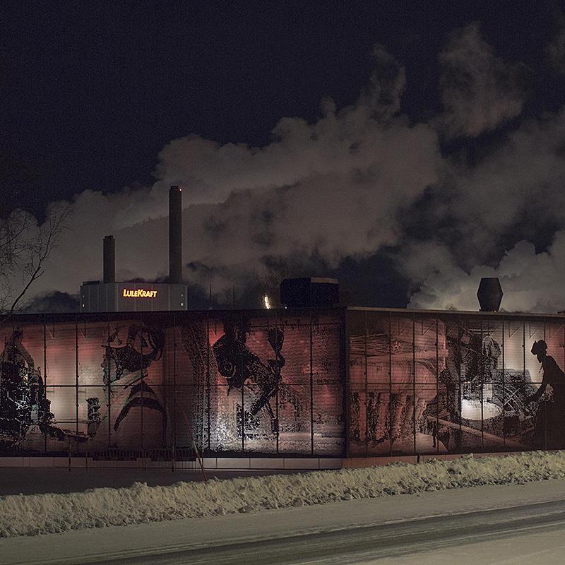 Pumpstation P40 Hyttan med inspirerad fasadbelysning